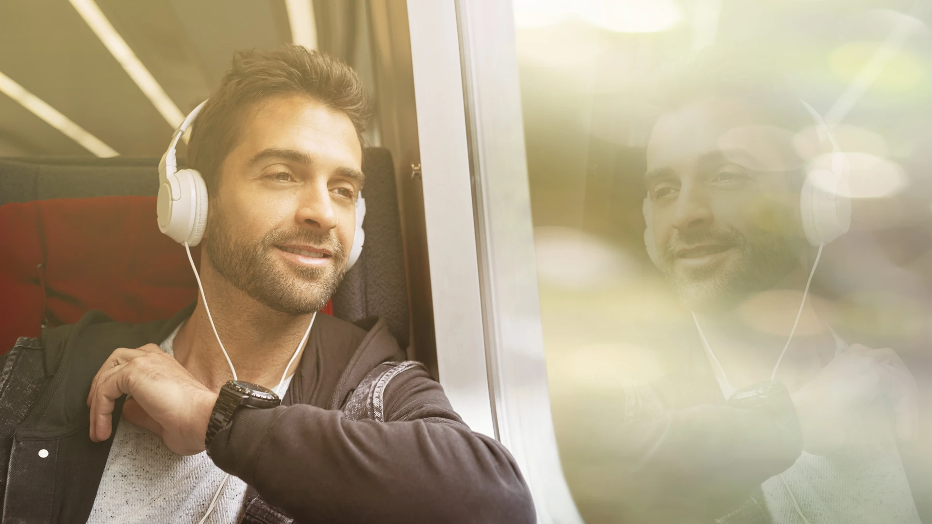 Sitting on the train and listening to audio